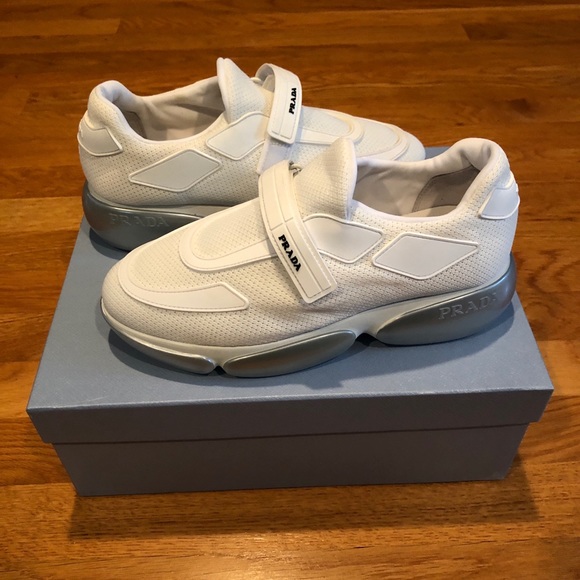 Prada White Tonal Sock Cloudbust Sneakers - Picture 2 of 9